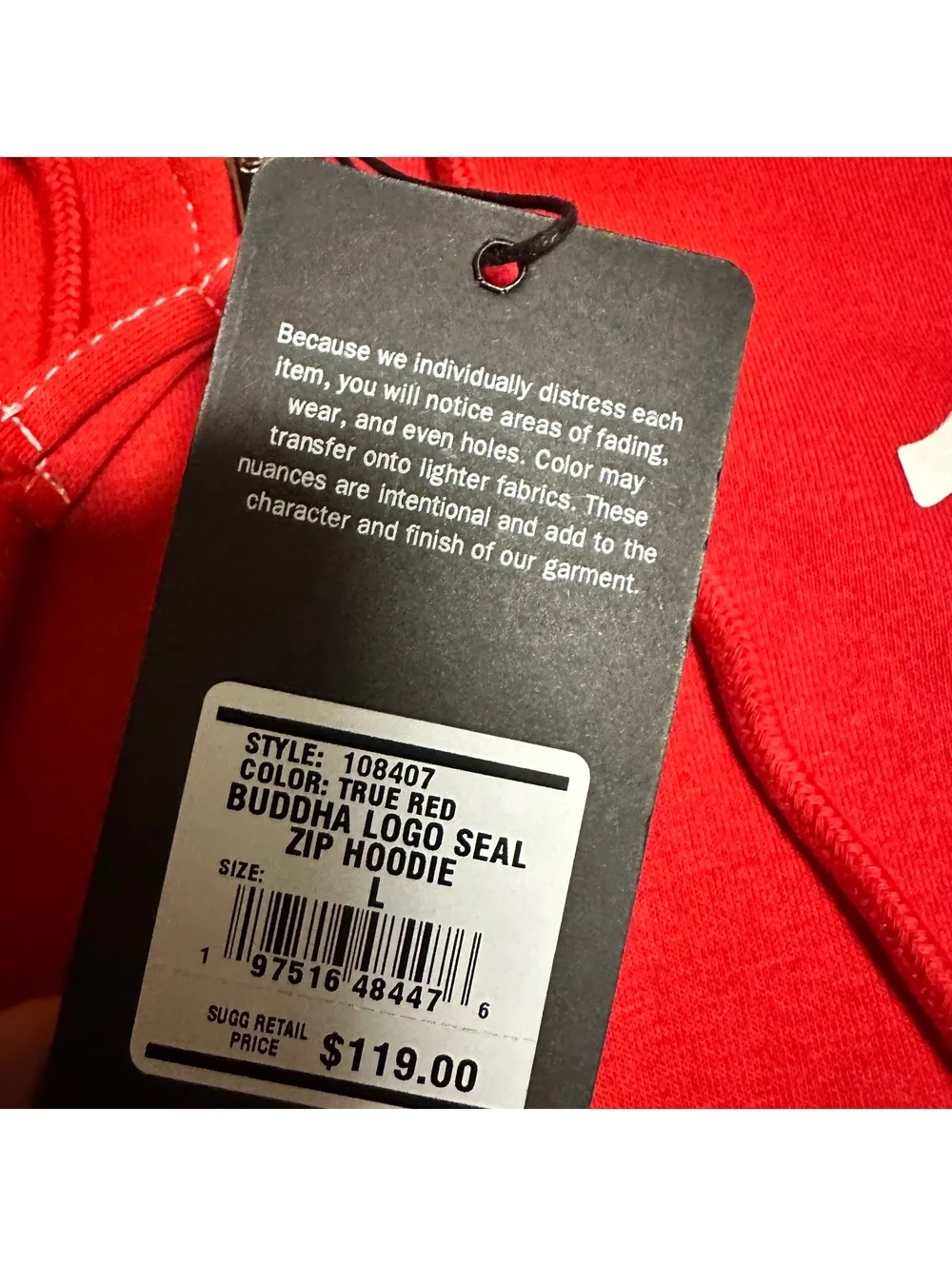 True religion, Red, men’s Buddha graphic full zip hoodie, large